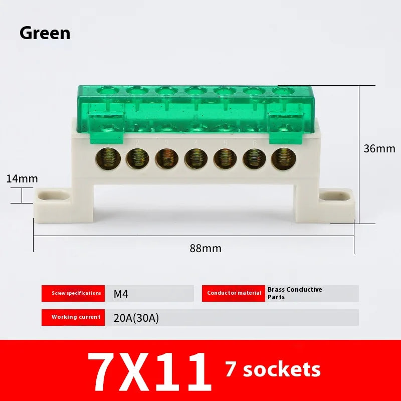 Zero Wire Terminal 3/4/5/6/7/10-Hole Distribution Box Terminal Block Dustproof Ground Copper Bar Bridge Type Busbar With Cover