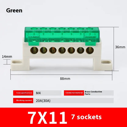 Zero Wire Terminal 3/4/5/6/7/10-Hole Distribution Box Terminal Block Dustproof Ground Copper Bar Bridge Type Busbar With Cover