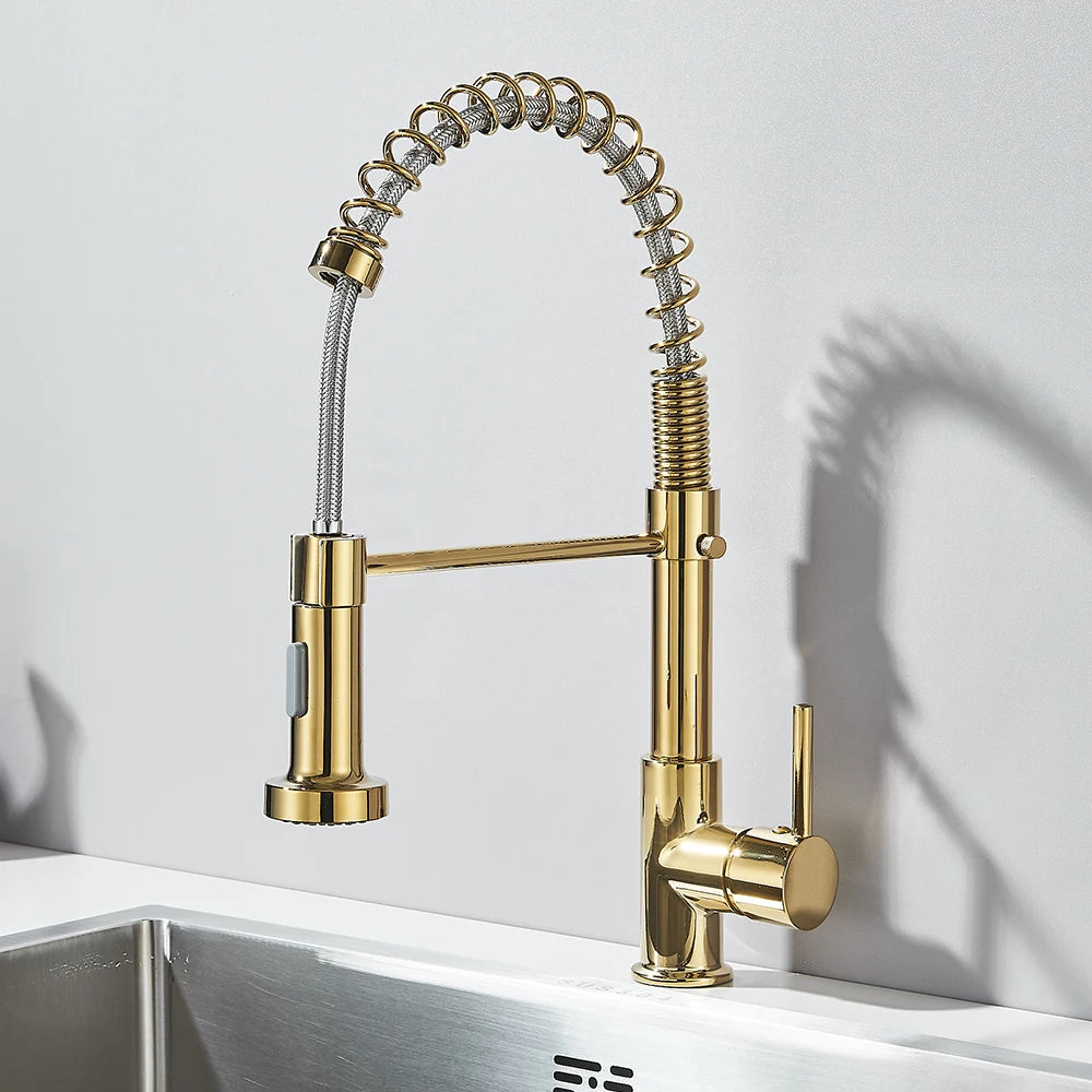 Kitchen Faucet Sink Faucet One Handle Spring Hot and Cold Water Tap Deck Mounted  Stream Sprayer Stainless Steel