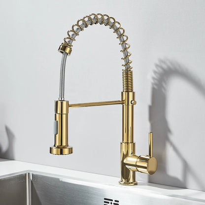 Kitchen Faucet Sink Faucet One Handle Spring Hot and Cold Water Tap Deck Mounted  Stream Sprayer Stainless Steel
