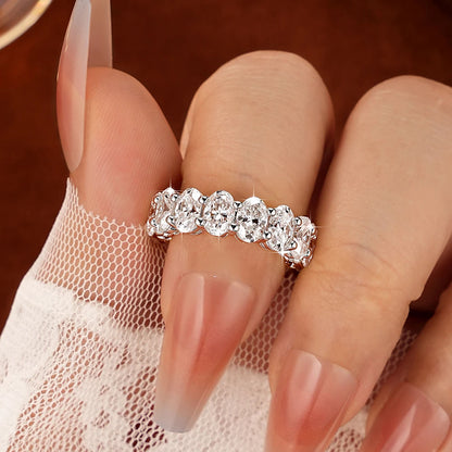 OXTAO 4x6mm Oval Cut Full Moissanite Eternity Rings Anniversary Gifts for Women Men 14K Gold Filled Jewelry Elegant Stackable Wedding Ring with Certified