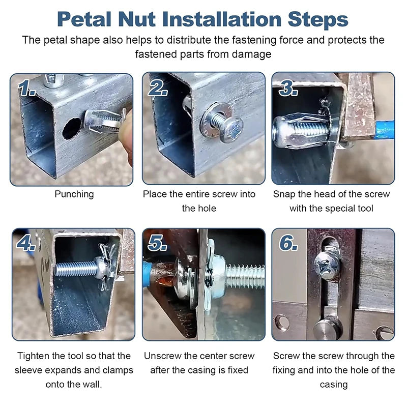 32-90PCS Jack Nuts Petal Nuts, Expansion Screw Petal Nut, Thins Fixings Dowels with Screws for Tin, Billboard, Cardboard.