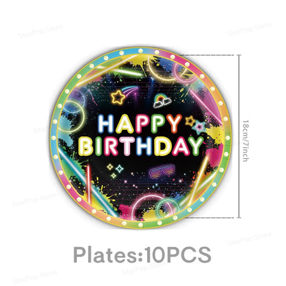 Neon Birthday Party Supplies Disposable Tableware Plates Cups Napkins Tablecloth Kids Blacklight Glow Theme Birthday Decorations