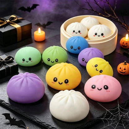 Halloween Bun Set of 18 (6 Buns+6 Steamers+6 Steamer Lids), a portable tabletop travel decompression toy, cute collectibles and trick or treat bag fillers, a great choice for party gifts
