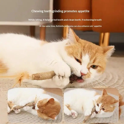 NEW 1/2PCS Cat Toys Made Of Wood Knotweed Teething Sticks Insect Galls Raffia Sisal Rope Teeth Cleaning Toys Cat Teasing Sticks