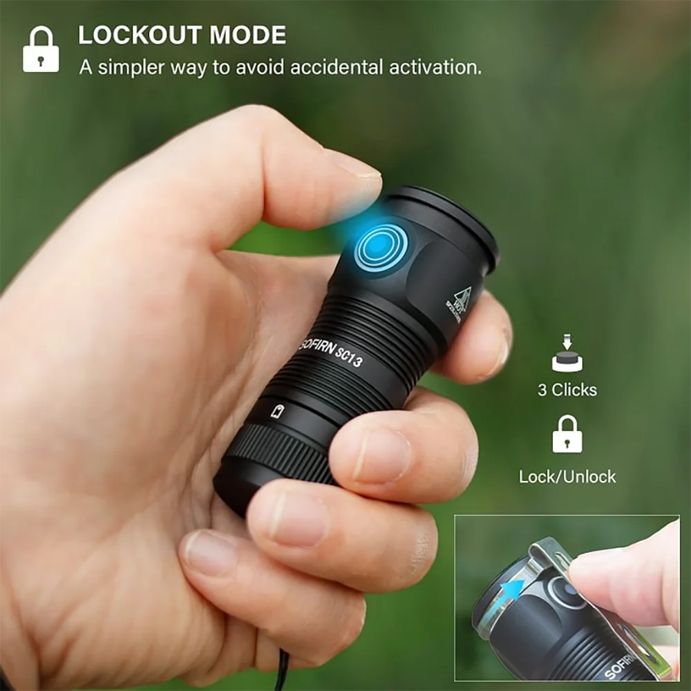 Sofirn Mini SC13 SST40 LED 1300lm Tactical 18350 Rechargeable Flashlight 6000K Keychain Light with Magnetic
