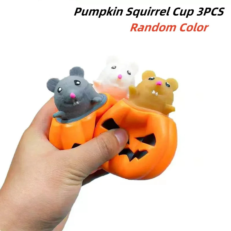 Halloween Squeeze Toys Pumpkin Skeleton Squishy Toys for Kids Stress Relief Sensory Toys Ghost in Cup Fidget Toys Ball
