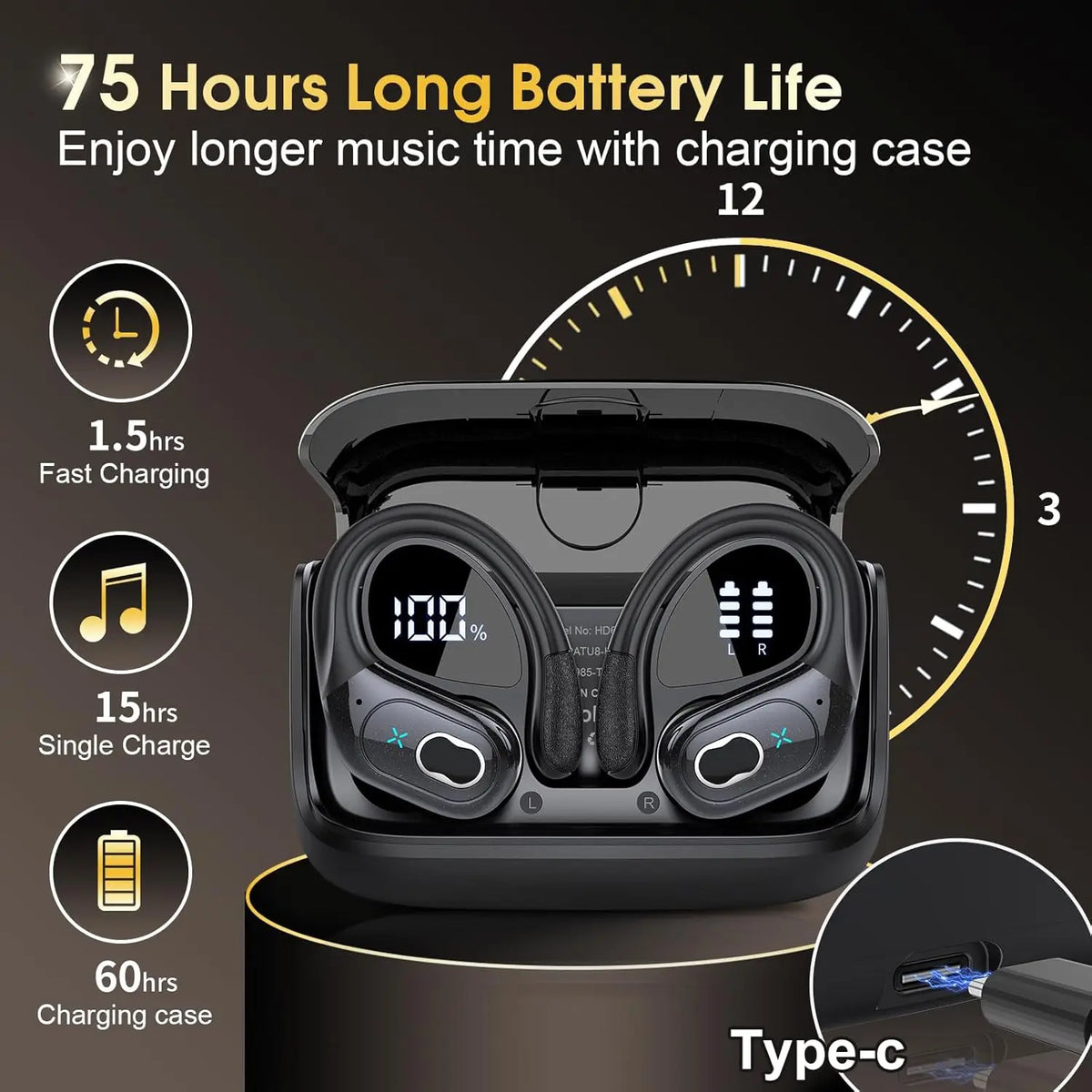 Original GDLYL HD65 TWS Bluetooth V5.4 Headphones Wireless LED Digital Display Earphones Noise Reduction Waterproof Headset New