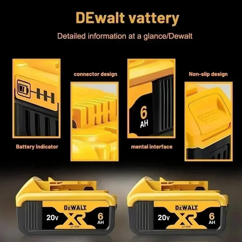 100% Genuine Dewalt 20V Battery, 6AH Rechargeable Lithium Ion Battery, Dewalt DCB200 Power Tool Replacement Battery