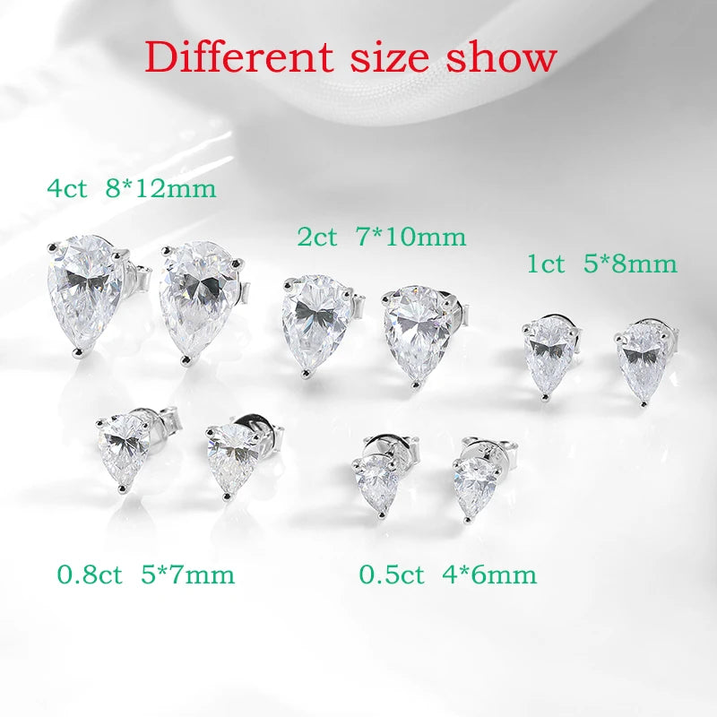 Smyoue 0.5CT 1CT Pear Cut Certified Moissanite Stud Earrings for Women 100% 925 Sterling Silver Plated 18k Gold Wedding Jewelry