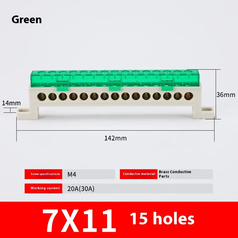 Zero Wire Terminal 3/4/5/6/7/10-Hole Distribution Box Terminal Block Dustproof Ground Copper Bar Bridge Type Busbar With Cover