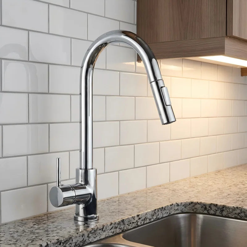 Matte Black Pull Out Kitchen Faucet Single Handle Two Spray Function Mixer Tap Hot Cold Water Deck Mounted Kitchen Water Tap