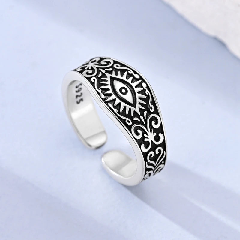 MULA 925 Sterling Silver Rings Retro Sun Moon Stars Adjustable Open Ring For Women Man Wedding Band Party Fashion Jewelry Gift