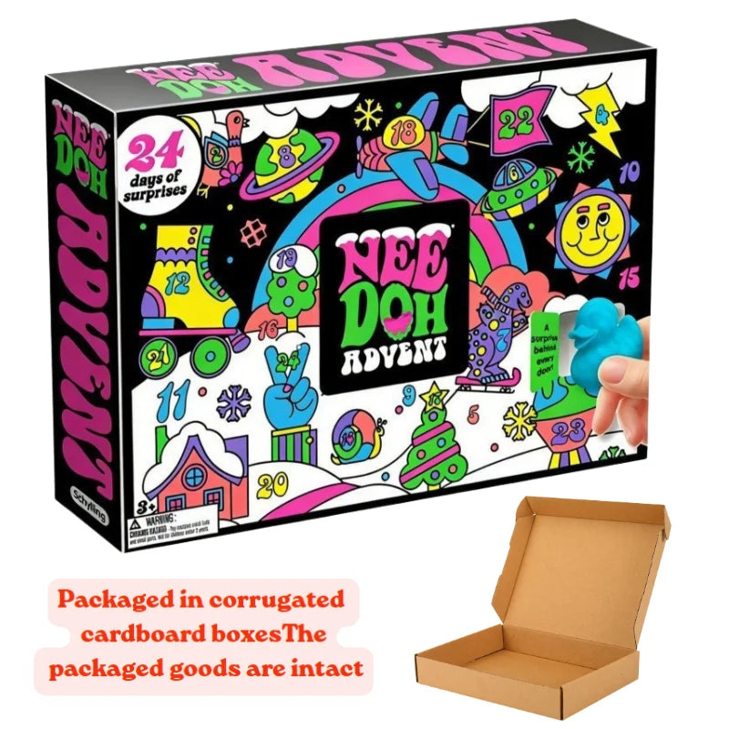 2026 NeeDoh Advent Calendar 3D PVC FidgetChristmas Countdown Calendar Surprise Box Stress Relief Toy New Year Holiday Adult Toys