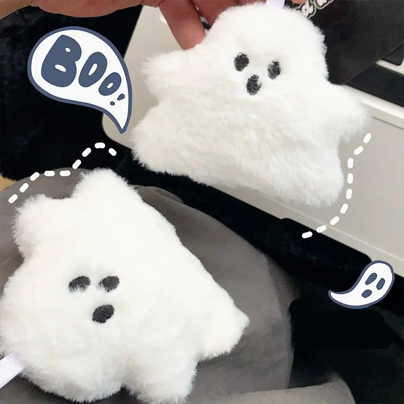 Cute White Mini Ghost Plush Keychain, Soft Fluffy Ghost Bag Charm Pendant for Halloween Cosplay Daily Backpack Decor Gift Accessories