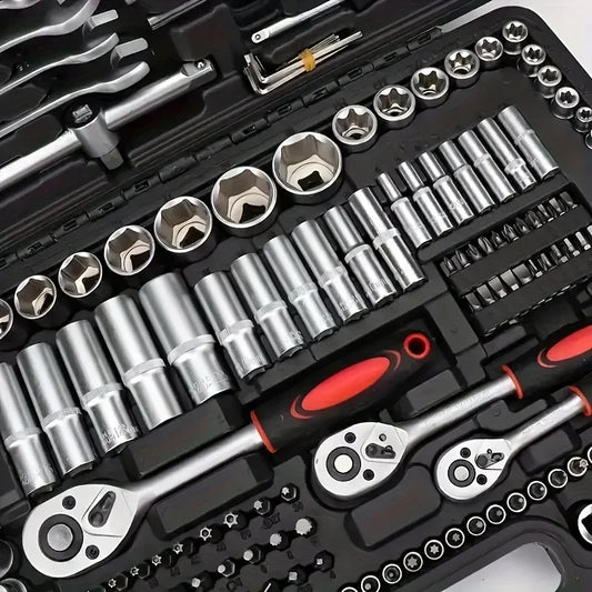 46Pcs CR-V Steel Socket Wrench Set, Durable Ratchet Tool Kit with Storage Bag & Extension Bar for Car and Home Repair