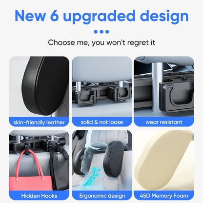 Ergonomic 360° Adjustable Auto Cervical Pillow with Memory Foam & Side Pads One-Click Sleep Headrest for Car
