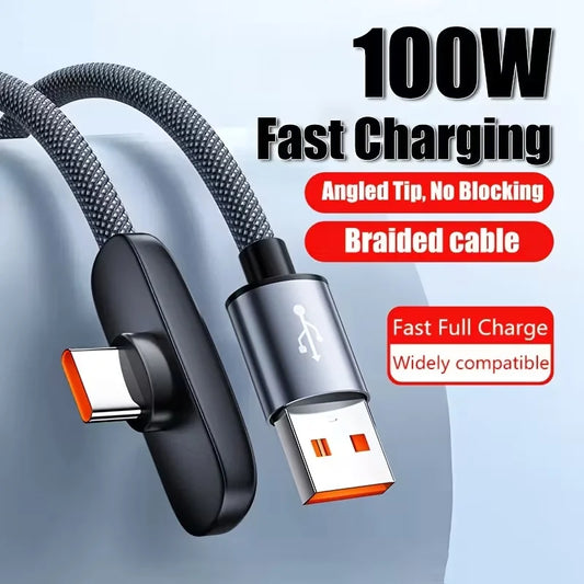 100W Fast Charging Cable Right Angle 90 Degree USB C Type C Data Cord Mobile Phone Fast Charging Data Cable for iPhoneSamsung MI
