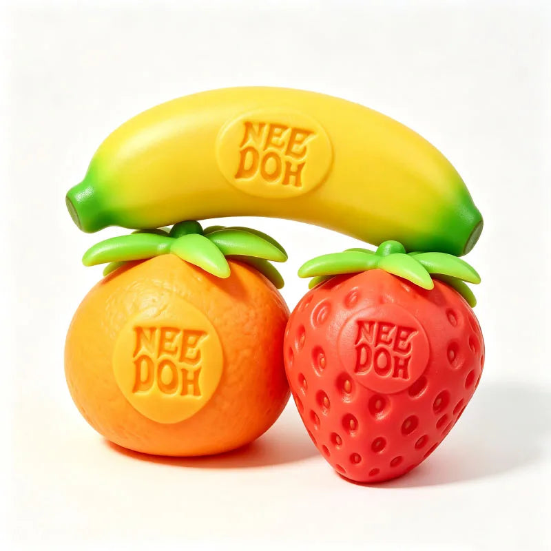 Groovy Nee Doh Schylling Fruit Stress Ball, Elastic Soft Squishy Fidget Toy, Banana Strawberry Orange Squeeze Sensory Toy