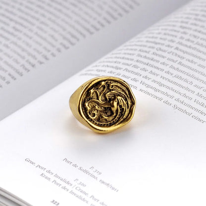 Dragon House Targaryen Ring Cosplay Three Head Dragon Golden Alloy Metal Rings Jewelry Party Costume Accessories Gifts