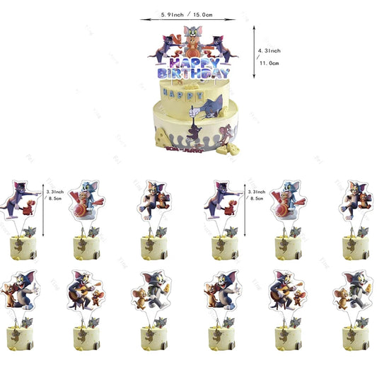 Cartoon T-Tom And J-Jerry Party Decorations Banner Latex Foil Balloons Cake Topper Birthday Movie Show Party Supplies Set Favor