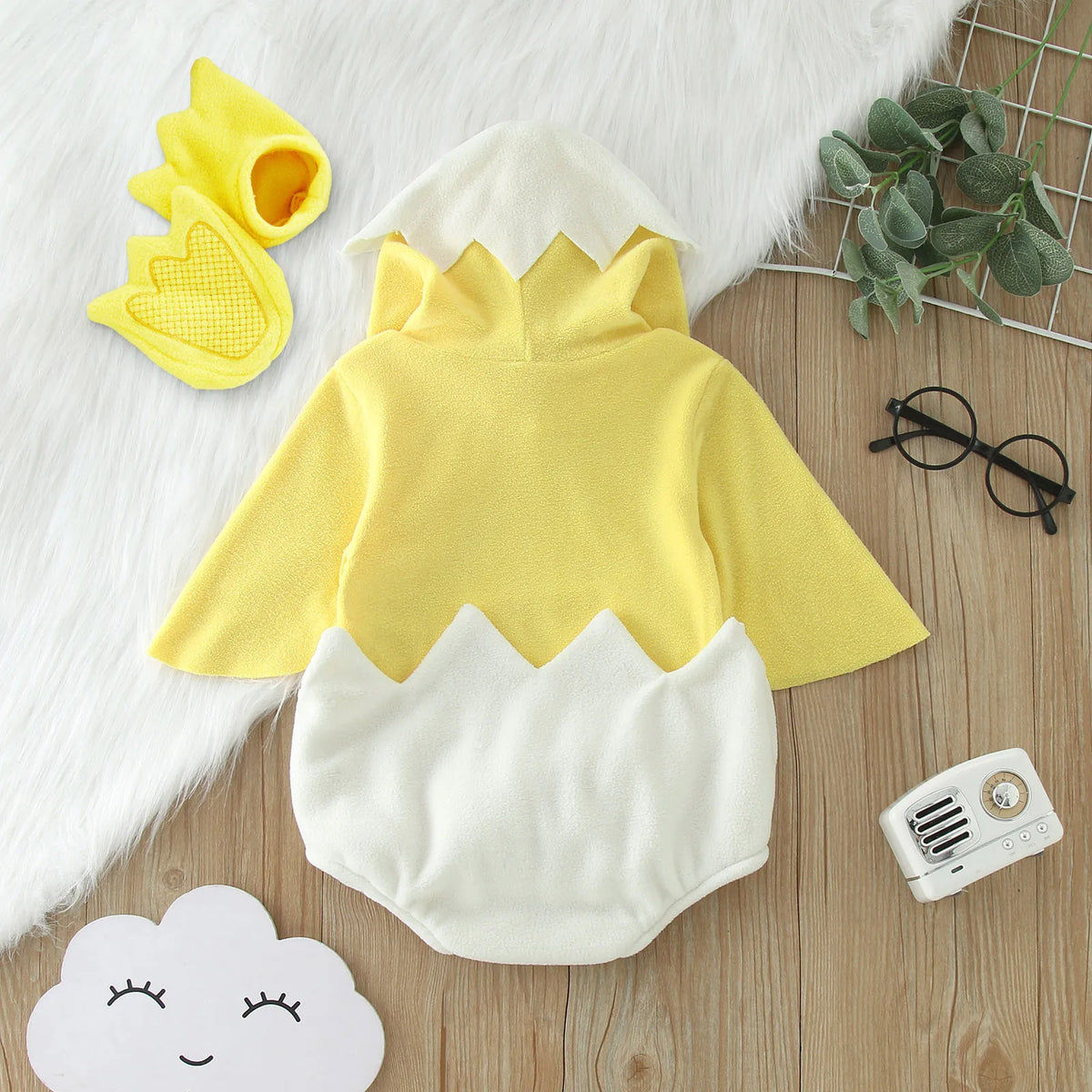 New Born Cute Outfits Infant Boys Girls Cosplay Chicken Animal Costume Winter Fleece Hooded Romper Bodysuits For Kids Clothes