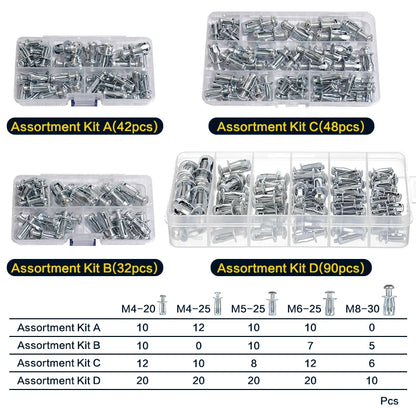 32-90PCS Jack Nuts Petal Nuts, Expansion Screw Petal Nut, Thins Fixings Dowels with Screws for Tin, Billboard, Cardboard.