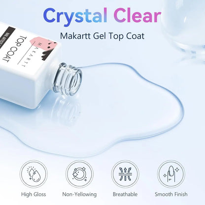Makartt Gel Top Coat - 2PCS No Wipe Top Coat Gel Nail Polish High Glossy Shine Finish Long Lasting, 10ML Clear Soak Off UV/LED