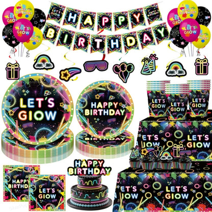 Neon Birthday Party Supplies Disposable Tableware Plates Cups Napkins Tablecloth Kids Blacklight Glow Theme Birthday Decorations