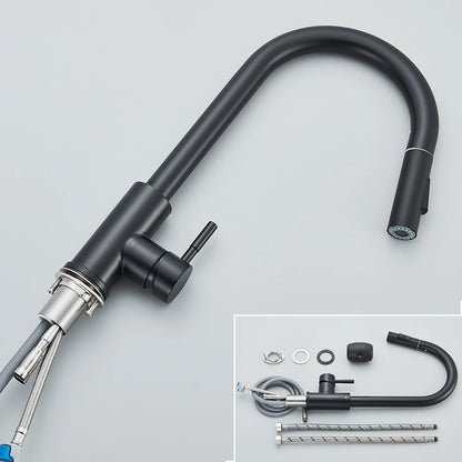 Black Kitchen Faucet Two Function Single Handle Pull Out Mixer  Hot and Cold Water Taps Deck Mounted