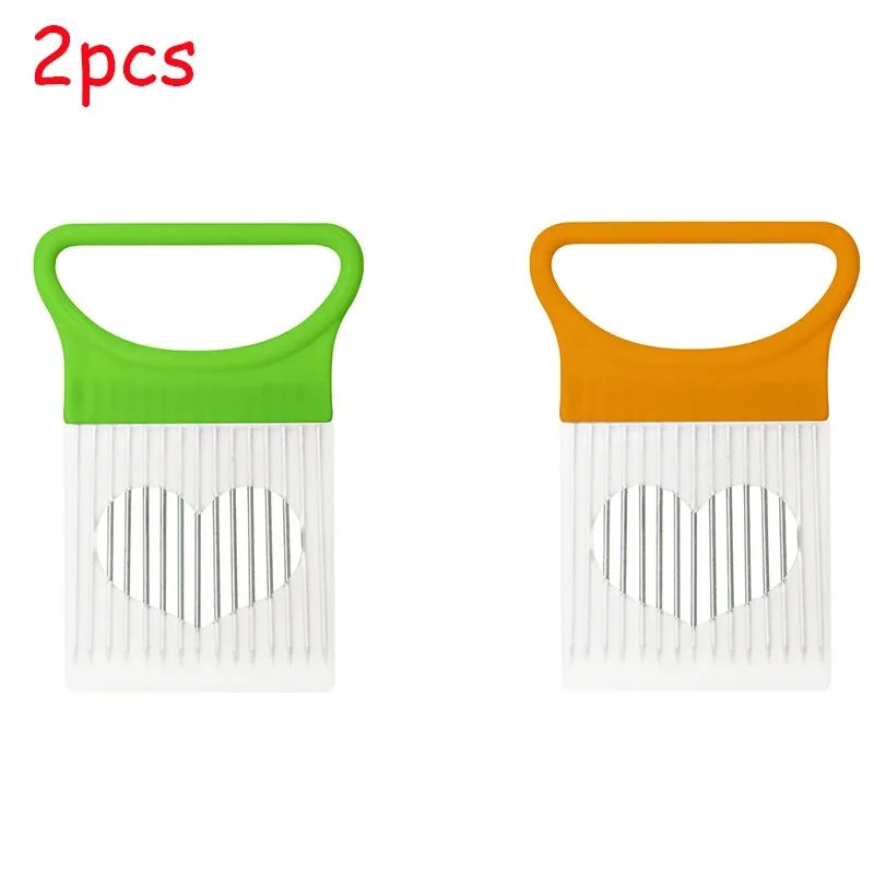 Stainless Steel Onion Cutter Holder Food Slicers Assistant Tomato Onion Slicer Holder Vegetables Cutting Fork Kitchen Gadgets