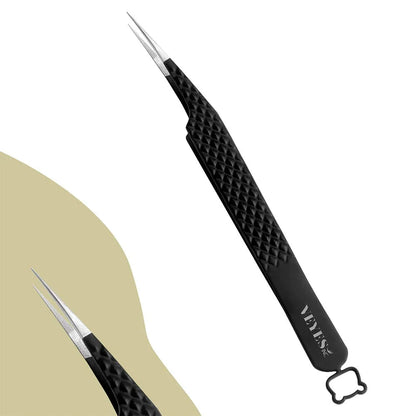 Eyelash Extensions Tweezers Noir N°1 - Fiber Lash Tweezer Veyelash Professional 90 Degree Tweezers for Volume Stainless Steel