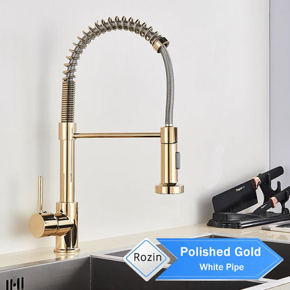 Rozin Matte Black Kitchen Faucet Deck Mounted Mixer Tap 360 Degree Rotation Stream Sprayer Nozzle Kitchen Sink Hot Cold Taps