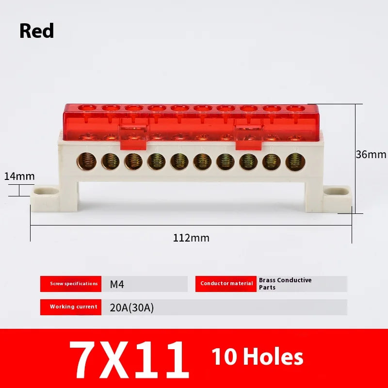Zero Wire Terminal 3/4/5/6/7/10-Hole Distribution Box Terminal Block Dustproof Ground Copper Bar Bridge Type Busbar With Cover