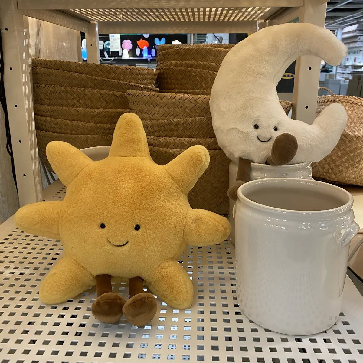 Deer INS Moon And Sun Plush Doll Stuffed Cartoon Cuddly Kawaii Sky Pillow with Legs Sitting Decor Pillow For Bedroom Sofa Chair