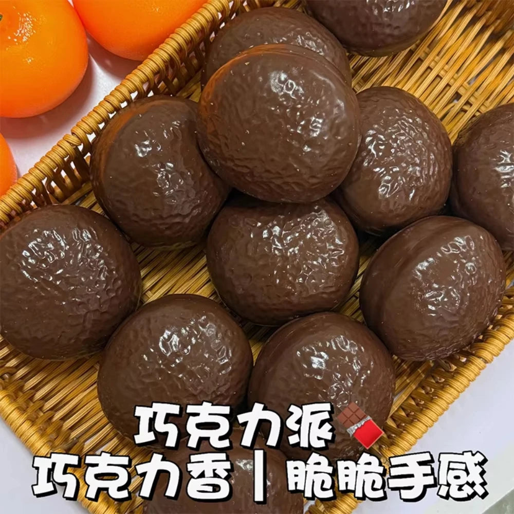 Chocolate Pie Squishy Stress Ball Fidget Toy Crunchy Squeeze Toy Soft Building Block Filled Adults ASMR Stress Relief Holiday Gi
