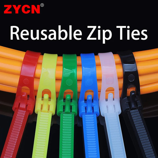 20pcs Plastic Reusable Cable Zip Ties 8*200/250/300/450 Releasable Nylon Adjust Loose Slipknot Recycle Detachable Bundle 5*200