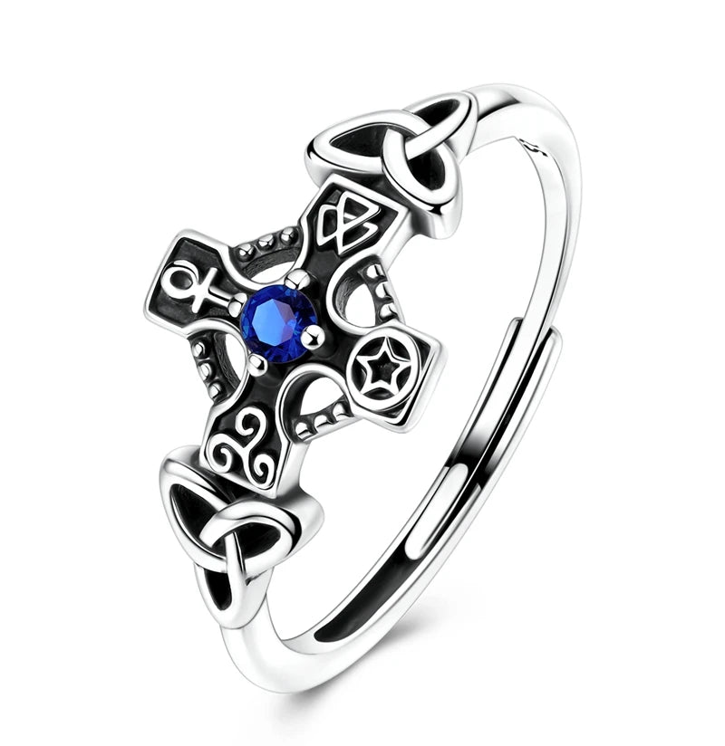 MULA 925 Sterling Silver Rings Retro Sun Moon Stars Adjustable Open Ring For Women Man Wedding Band Party Fashion Jewelry Gift