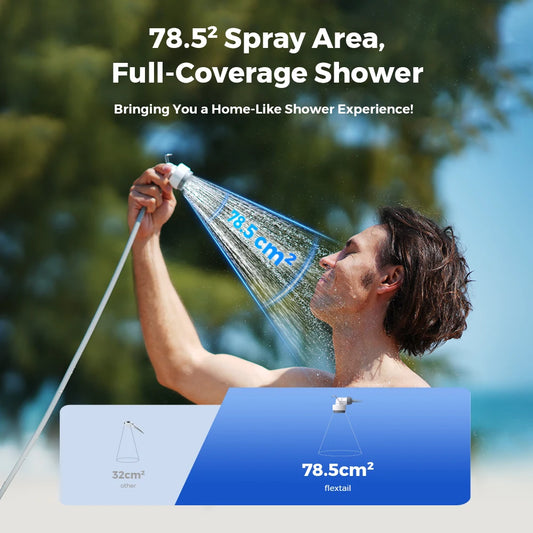 FLEXTAIL Portable Shower Pump, IPX7 Waterproof Pump Head and Hose Set, Rechargeable Water Pump for Camping, Outdoor Shower