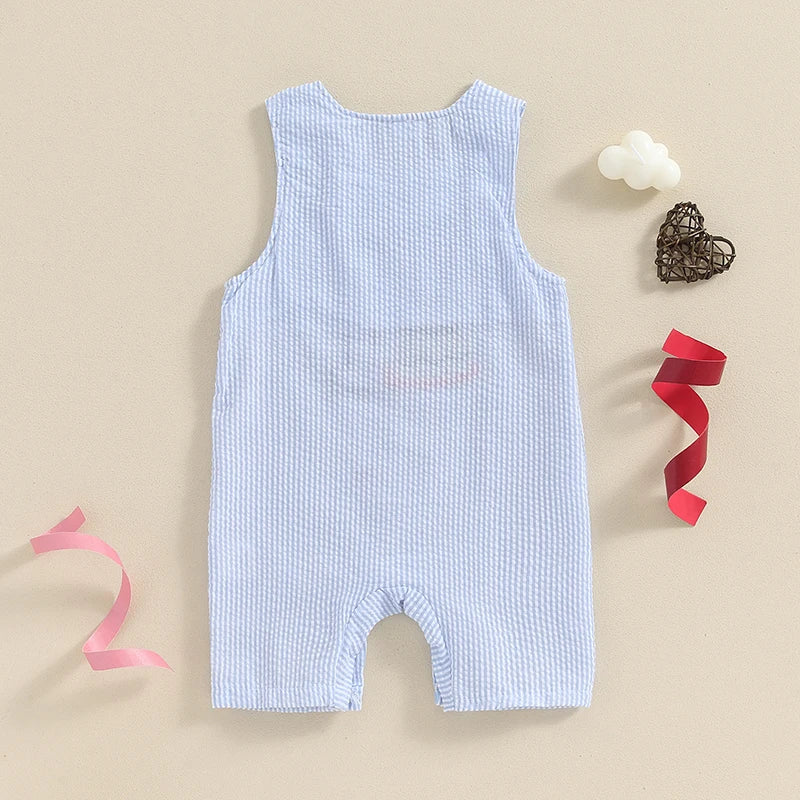 Pudcoco Infant Baby Boy Overalls, Embroidery Cake Striped Jumpsuit Birthday Clothes for Casual Daily 6-18M