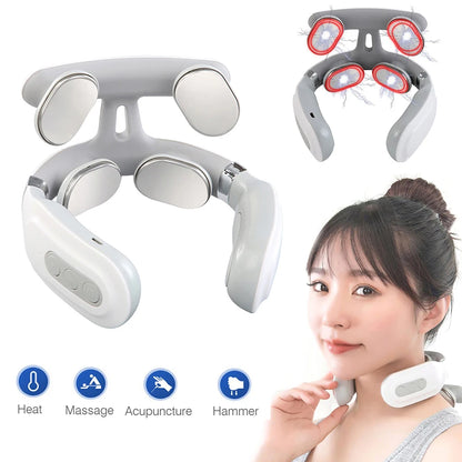 Cervical Massager 16 Modes USB Smart Pulse Heating 4 Neck Massager for Neck Tension Neck Massager Vibrator Heating Massager