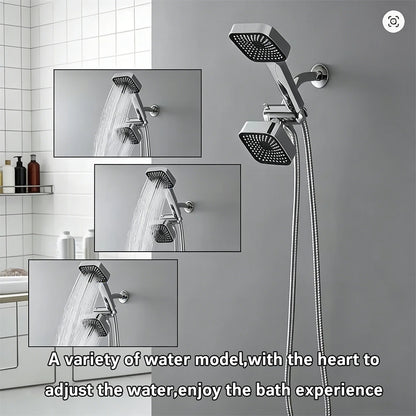 A High-Flow Large Nozzle and Handheld Shower Head，Two-In-One Shower Set,Shower Long Hose and T-Shaped Valve-Durable Abs Material,Wall-Mounted, Square Design,Suitable for Bathroom UpgradesThree-Way Water Distributor Bathroom