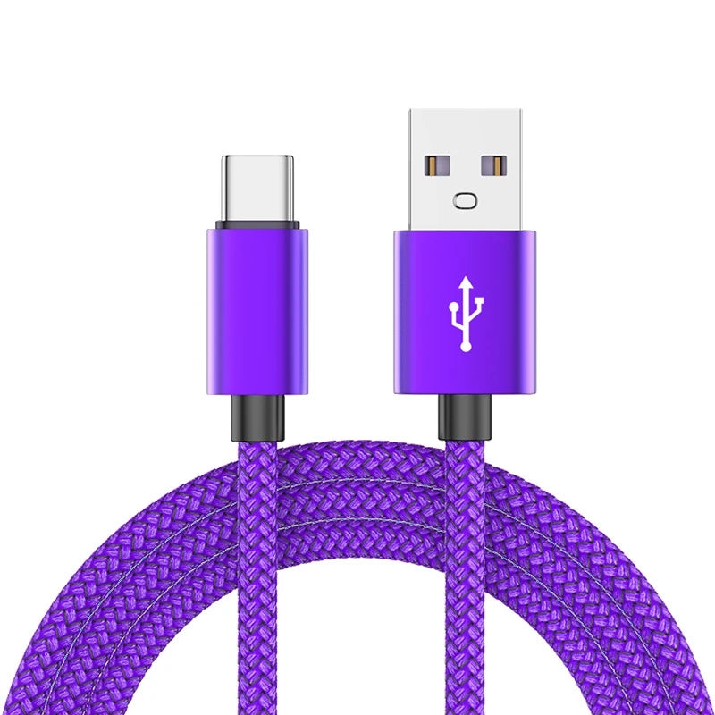 Nylon Data Cable Fast Charger USB A to Type C Charging Cable For Huawei Samsung Android Phone TypeC Charging Device 1M 2M 3M
