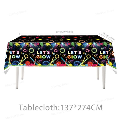 Neon Birthday Party Supplies Disposable Tableware Plates Cups Napkins Tablecloth Kids Blacklight Glow Theme Birthday Decorations
