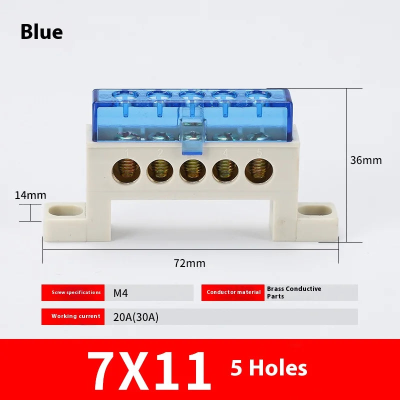 Zero Wire Terminal 3/4/5/6/7/10-Hole Distribution Box Terminal Block Dustproof Ground Copper Bar Bridge Type Busbar With Cover
