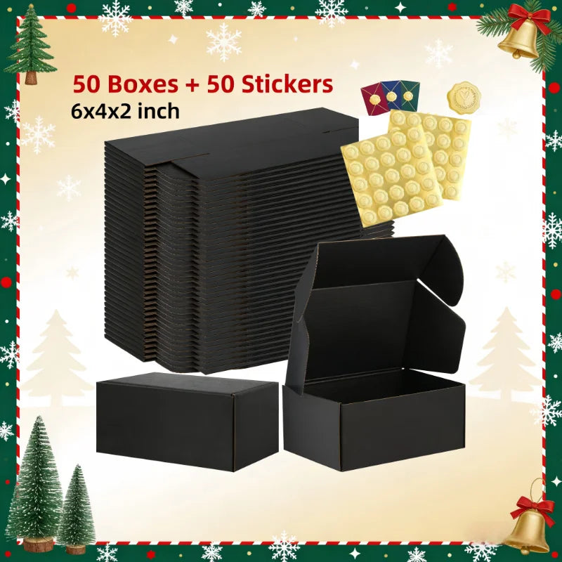 50pcs 6x4x2 Inches Black Small Shipping Boxes, Cardboard Corrugated Gift Mailer Boxes for Packaging Small Business Mailing Prese