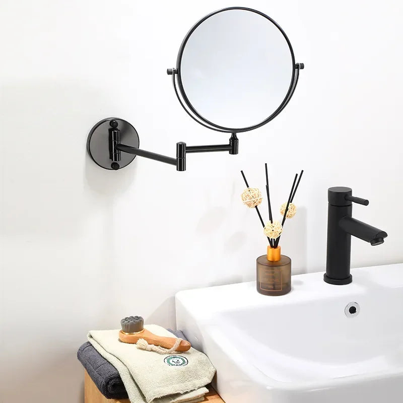 Dressing Mirror Wall Mounted 8 Inch Magnifying Two-sides Mirror Space Aluminum Black  Makeup Mirror Cosmetic Lady Gift