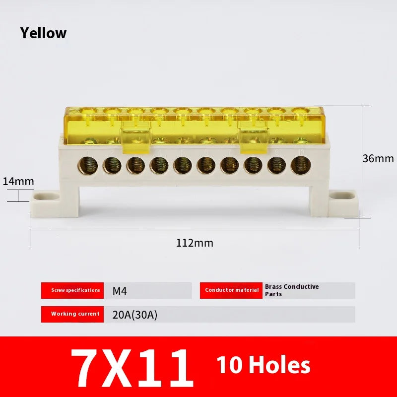 Zero Wire Terminal 3/4/5/6/7/10-Hole Distribution Box Terminal Block Dustproof Ground Copper Bar Bridge Type Busbar With Cover
