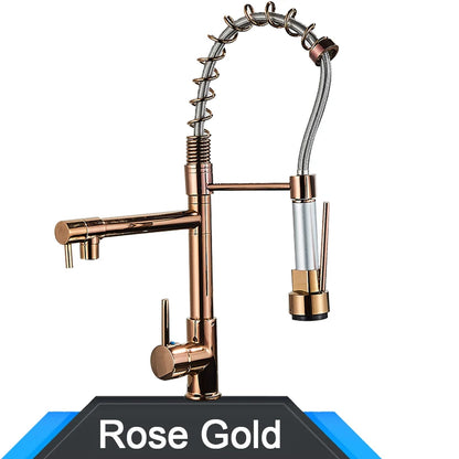 Rozin Black and Rose Golden Spring Pull Down Kitchen Sink Faucet  Hot & Cold Water Mixer Crane Tap with Dual Spout Deck Mounted