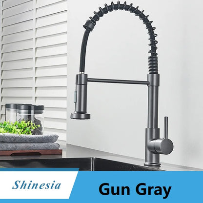 Shinesia Brushed Nickel Kitchen Faucet Deck Mounted Mixer Tap 360 Rotation Stream Sprayer Nozzle Kitchen Sink Hot Cold Taps